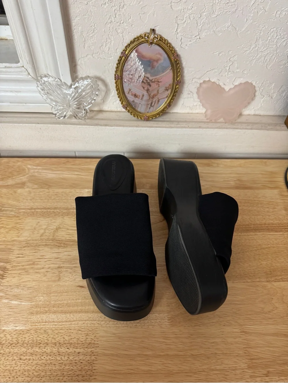 Maurices Black Platform Slide Sandals Size 8 Y2K Chunky Minimalist Wedge Slides